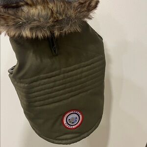 Olive Green Fur-Trimmed Dog Jacket